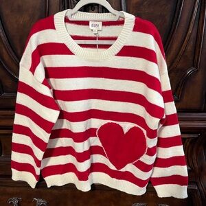 BiBi Red and White Heart Striped Sweater size XL